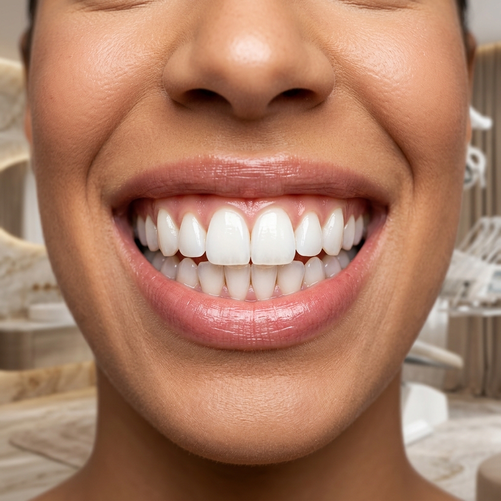 Stunning bright white Hollywood Smile after dental veneers