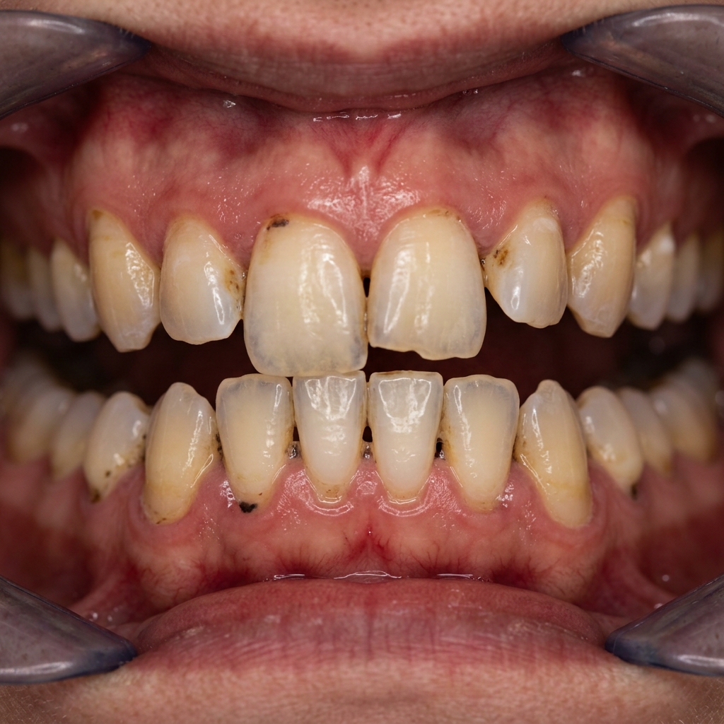 Discolored teeth before dental veneer treatment